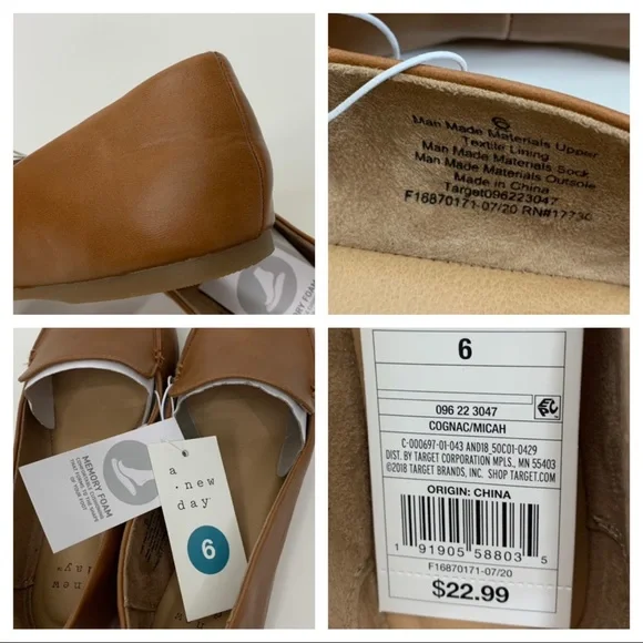 A New Day Micah Cognac Brown Faux Leather Almond Toe Loafers New Nwt Multi Sizes - Picture 7 of 14